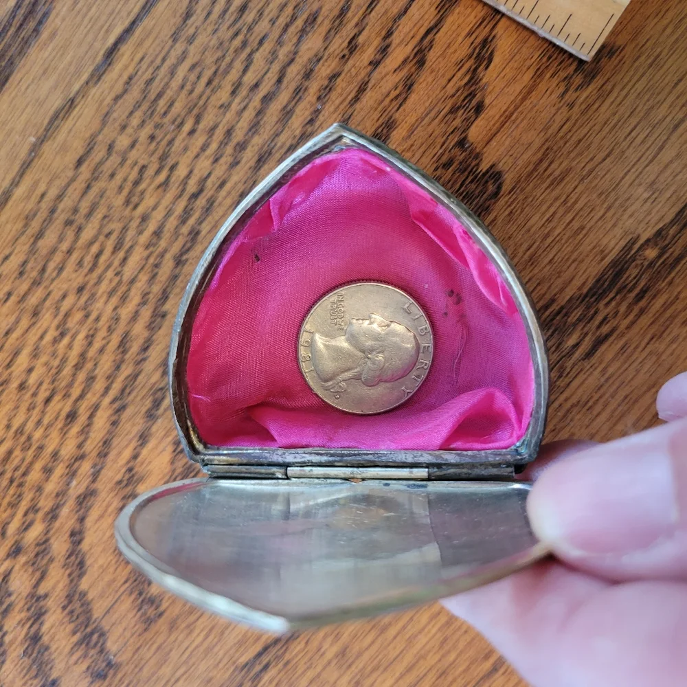 Vintage Indiana Heart Shaped Jewelry Box ~ Silvertone ~ 1960s ~